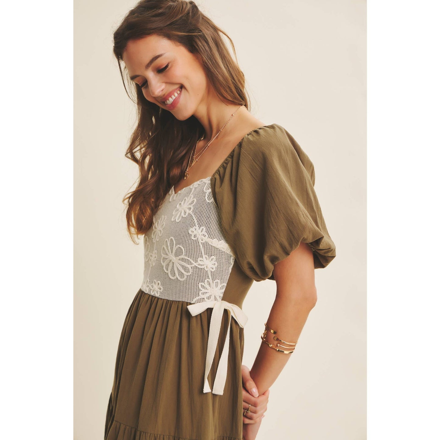 Rustic Bloom Crochet Cotton Midi Dress