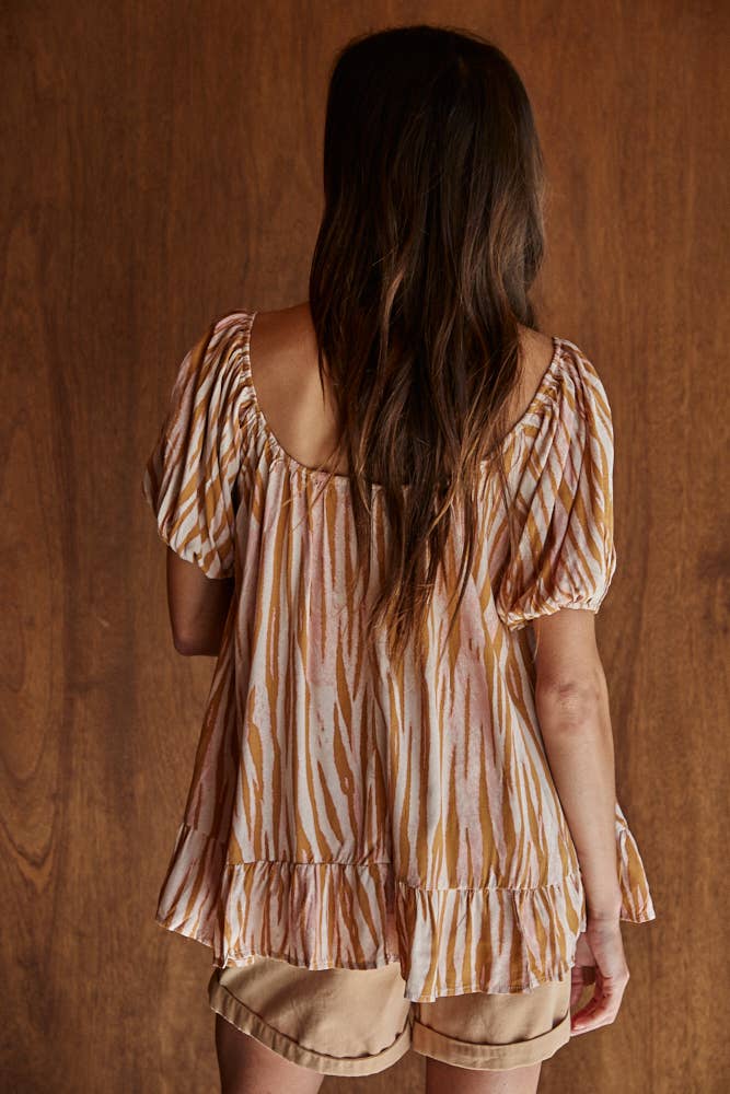 Animal Print Square Neck Ruffle Top