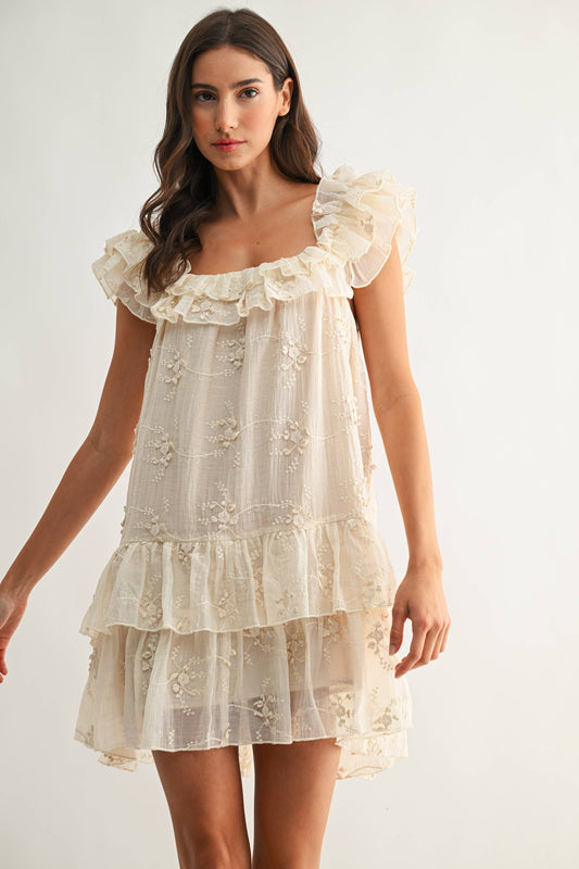 Ruffled Embroidered Tiered Dress