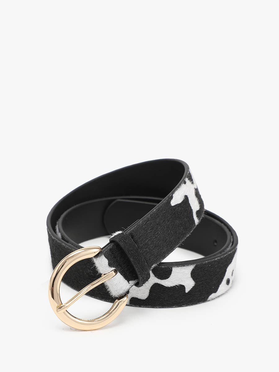 Cow Print Gold Buckle Belt