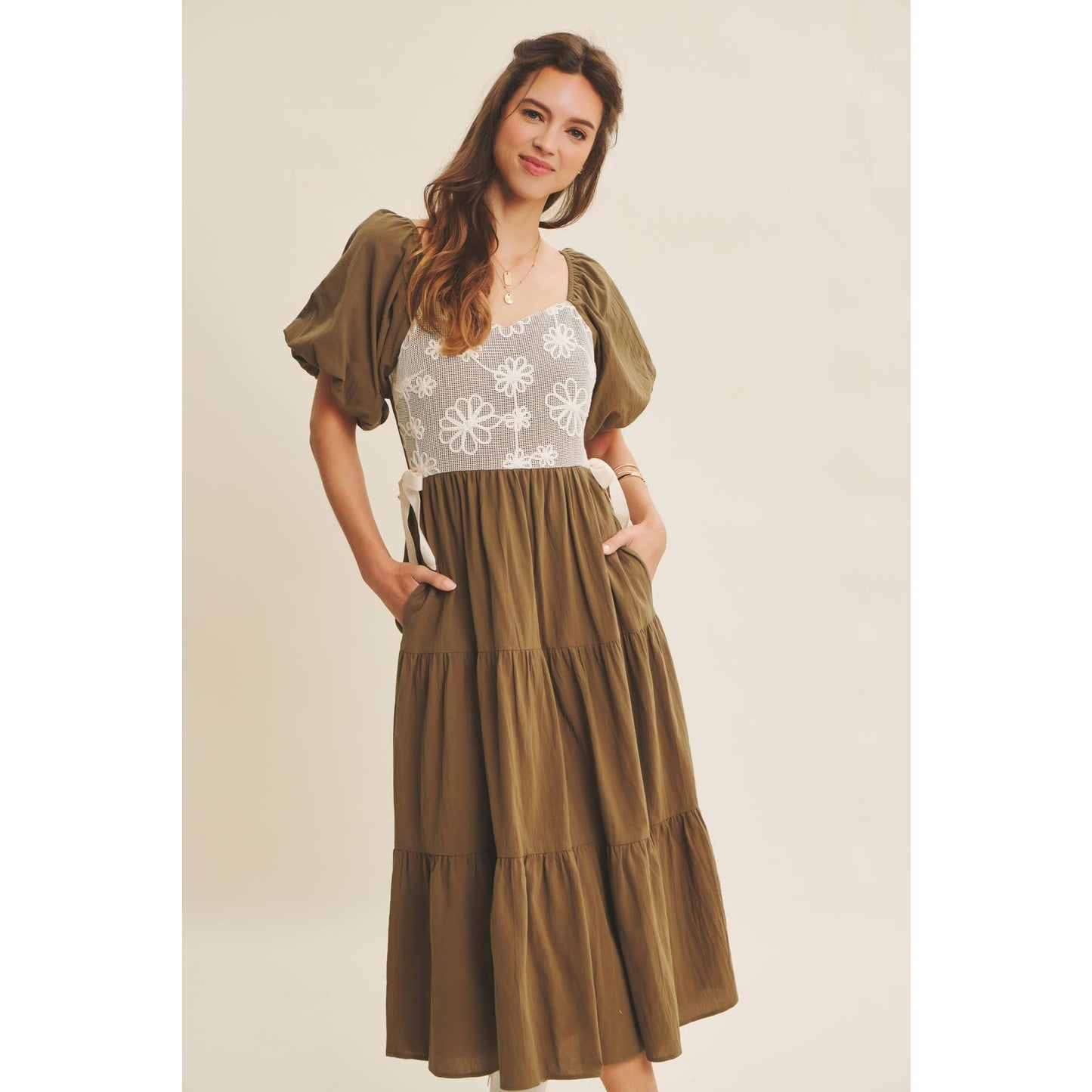 Rustic Bloom Crochet Cotton Midi Dress