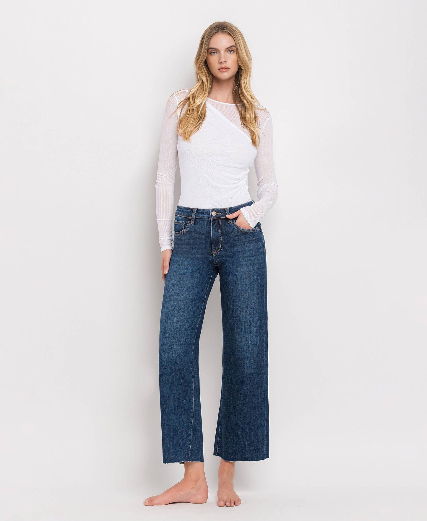 Tummy Control Mid Rise Dark Wash Wide Leg Jeans