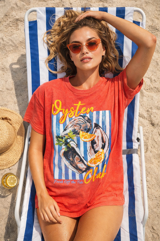 Oyster Club Seafood Mineral-Dyed Tropical Graphic Tee