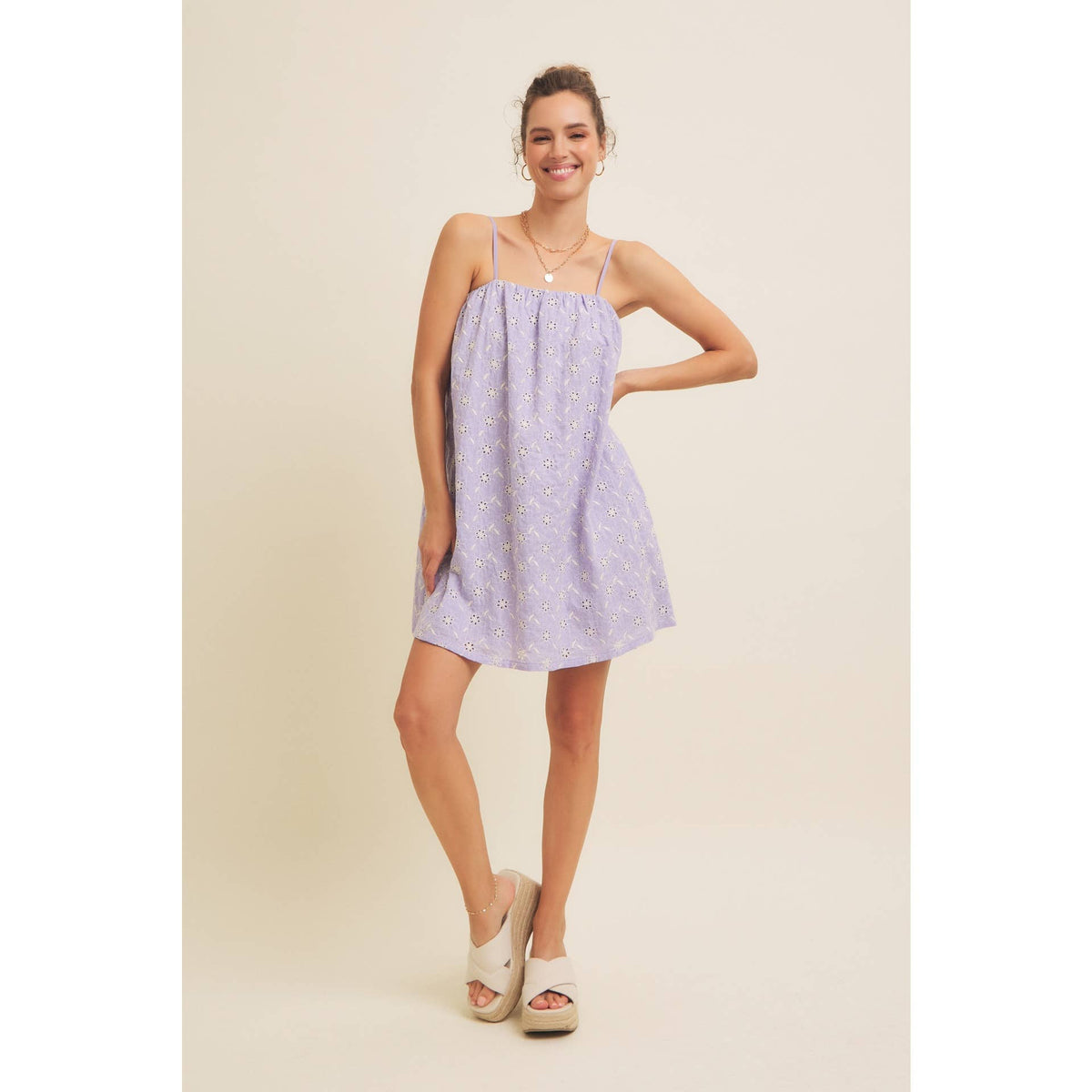 Floral Embroidered Cotton Mini Dress