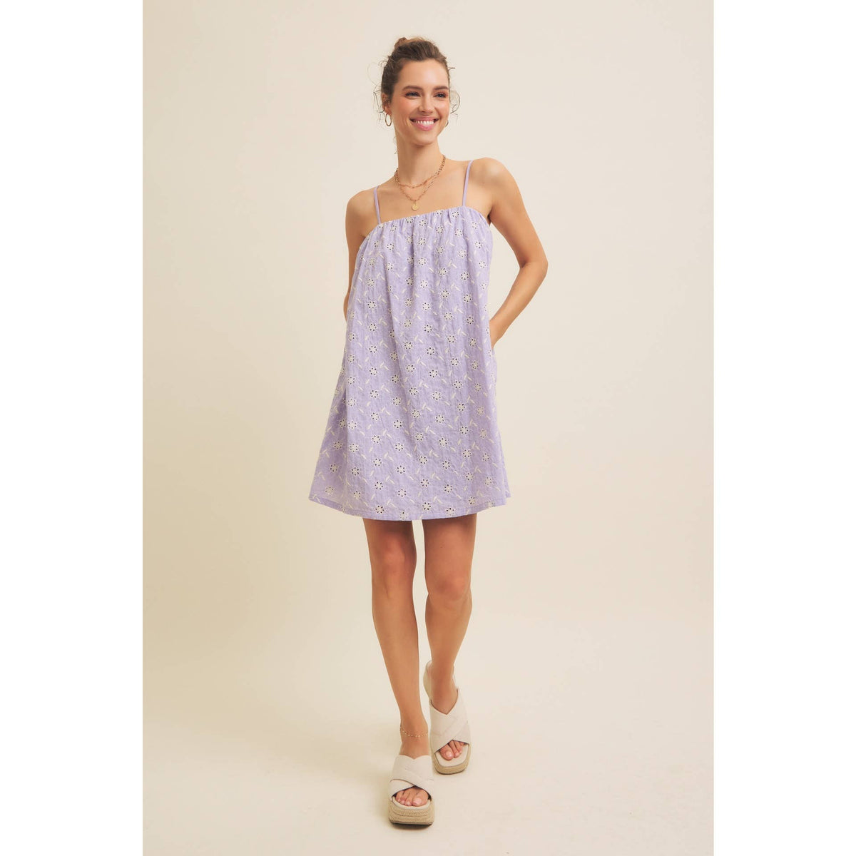Floral Embroidered Cotton Mini Dress