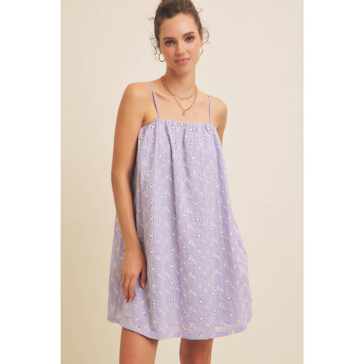 Floral Embroidered Cotton Mini Dress