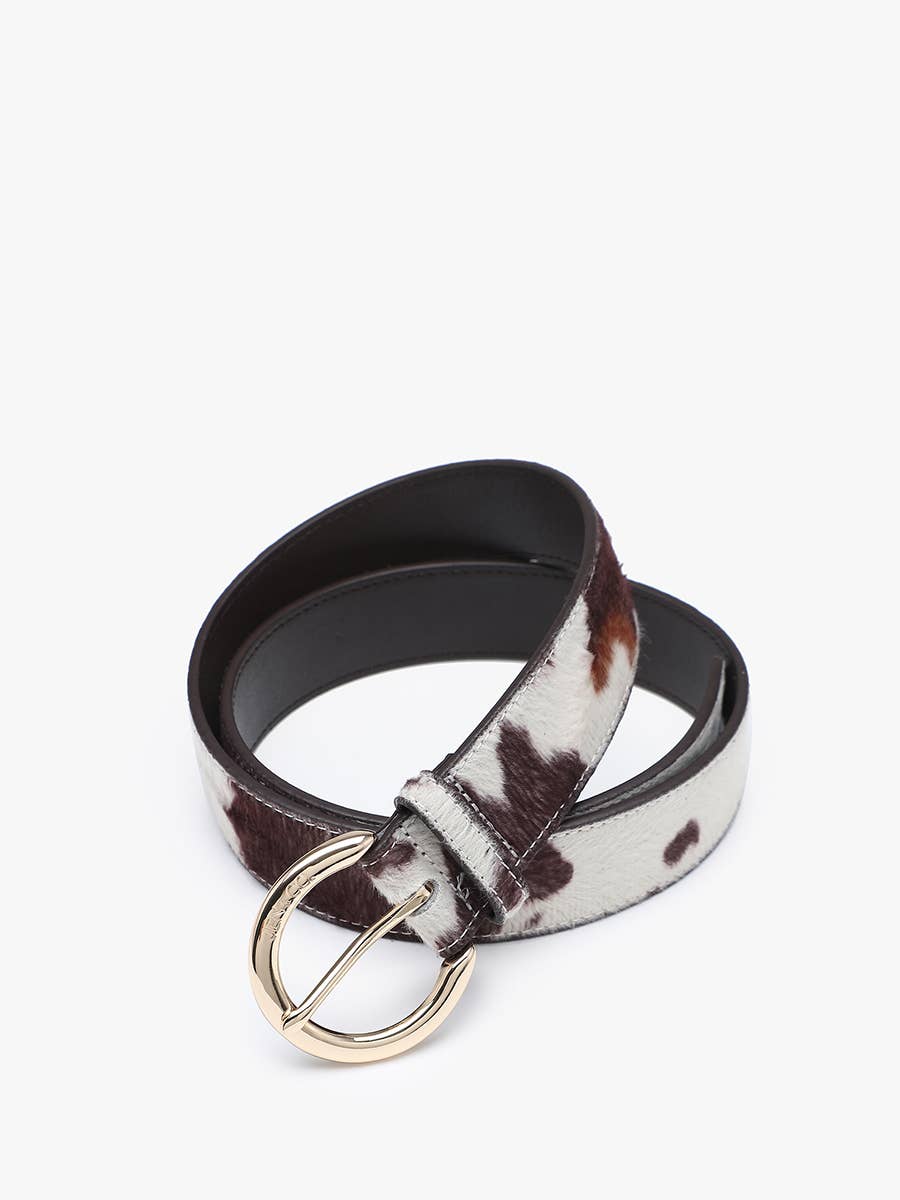 Cow Print Gold Buckle Belt