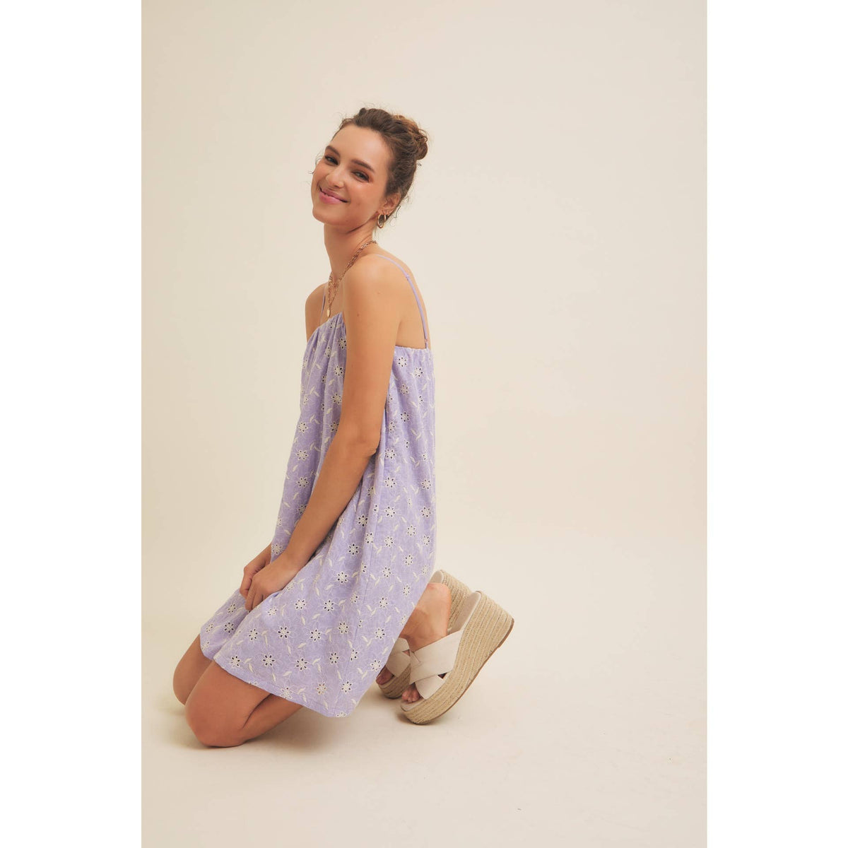 Floral Embroidered Cotton Mini Dress