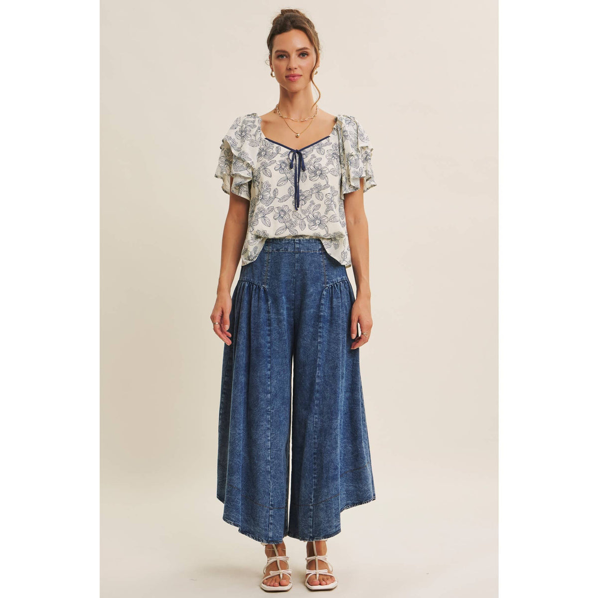 Sunlit Escapes Floral Ruffle Top