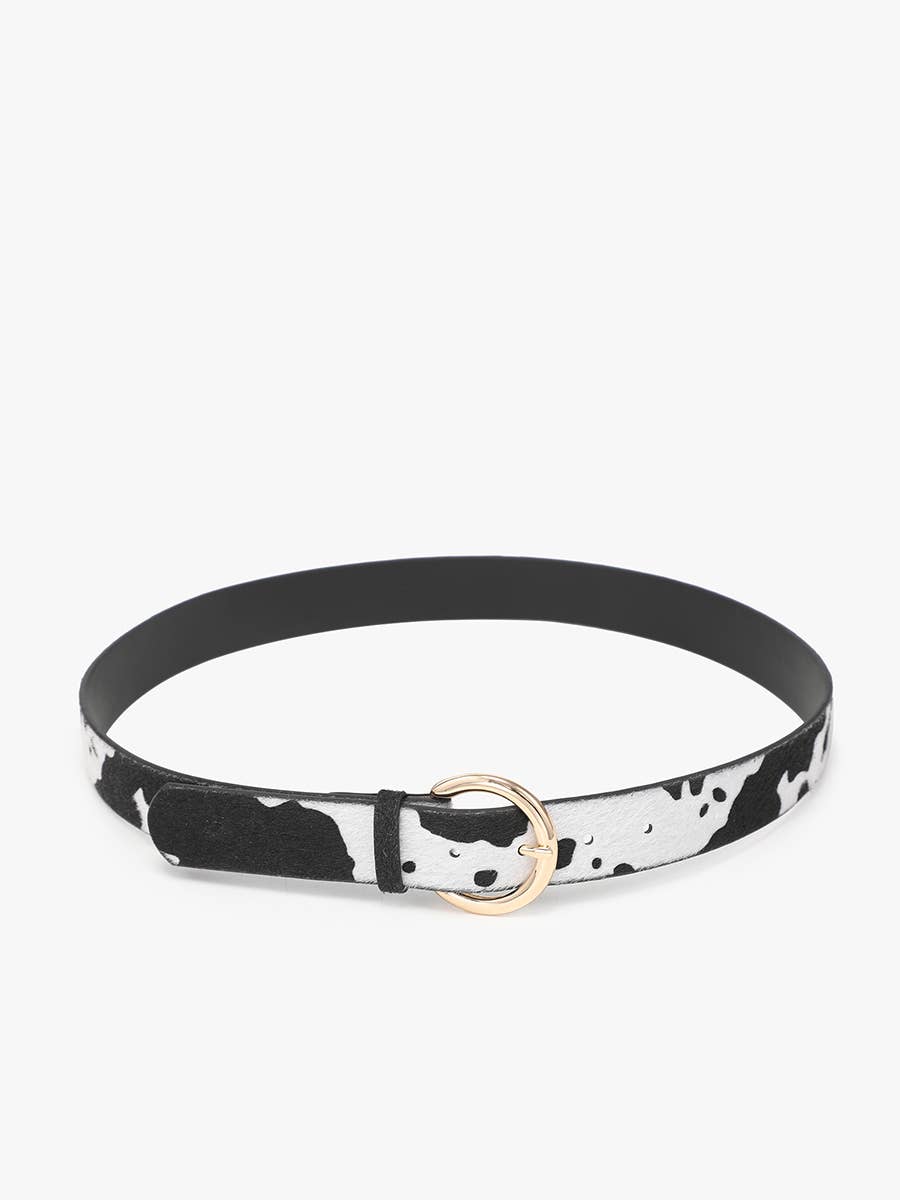 Cow Print Gold Buckle Belt