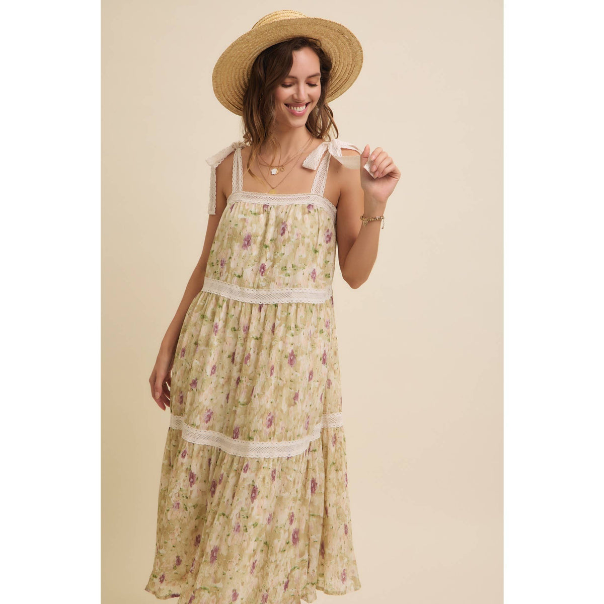 Floral Chiffon Pleated Midi Dress