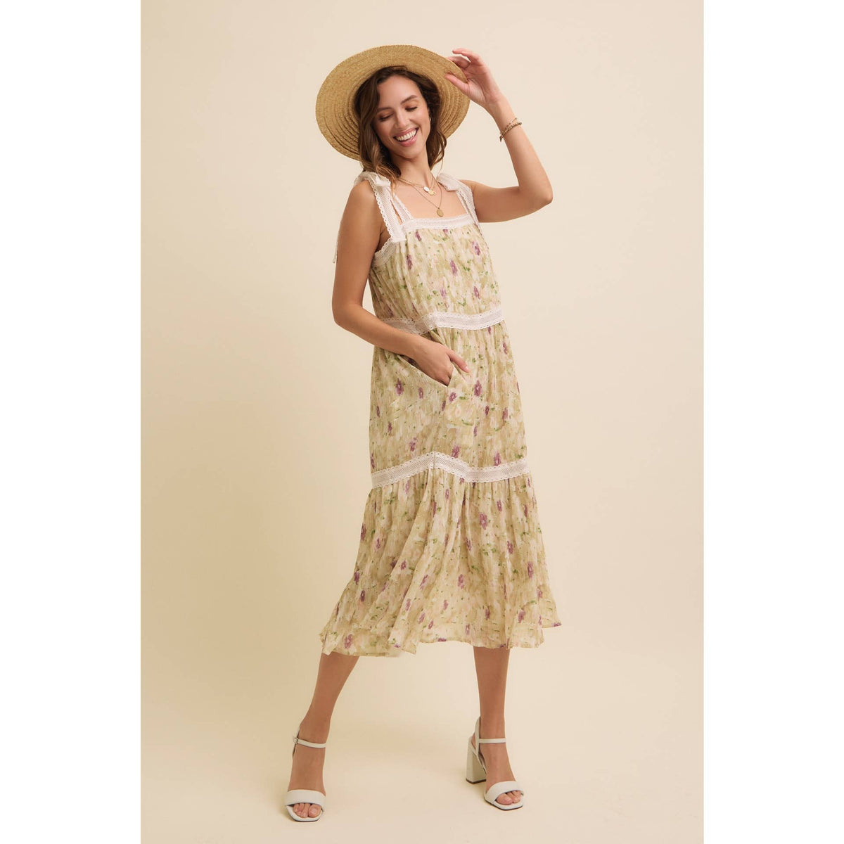 Floral Chiffon Pleated Midi Dress