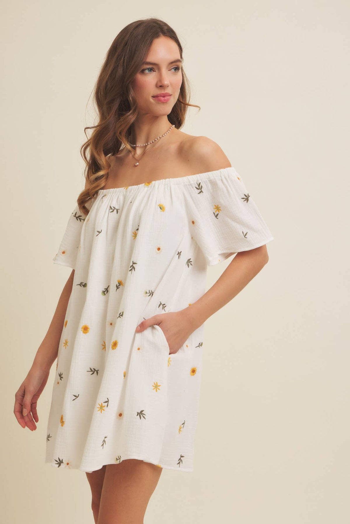 Embroidered Cotton Gauze Mini Dress