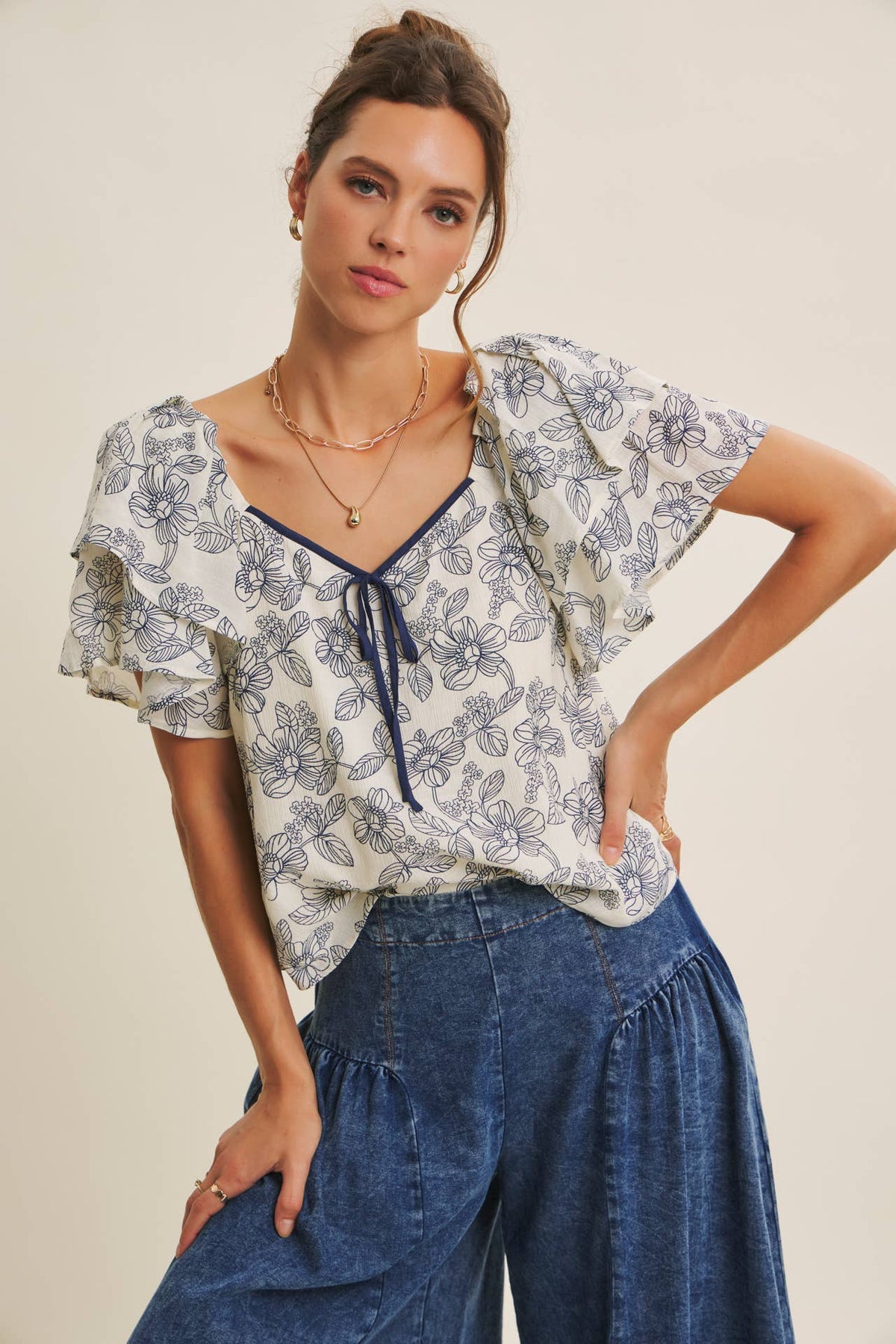Sunlit Escapes Floral Ruffle Top