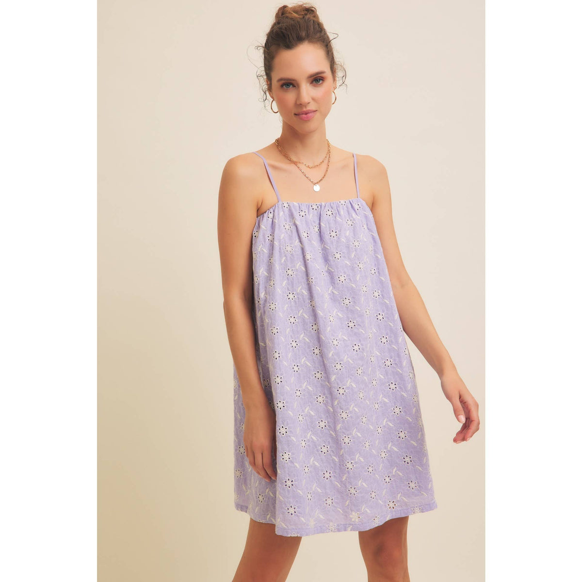 Floral Embroidered Cotton Mini Dress