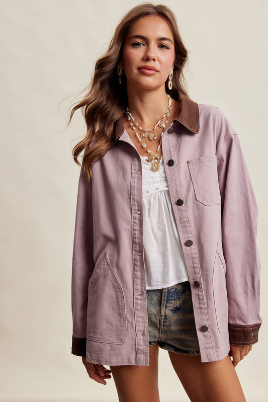 Mauve Contrast Collar Barn Jacket