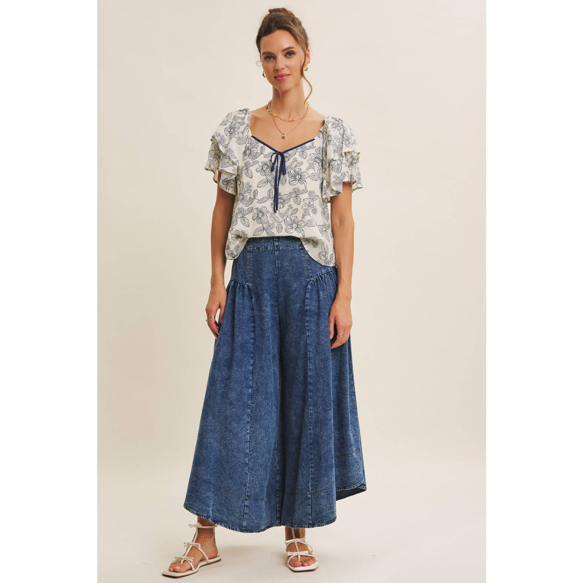 Sunlit Escapes Floral Ruffle Top
