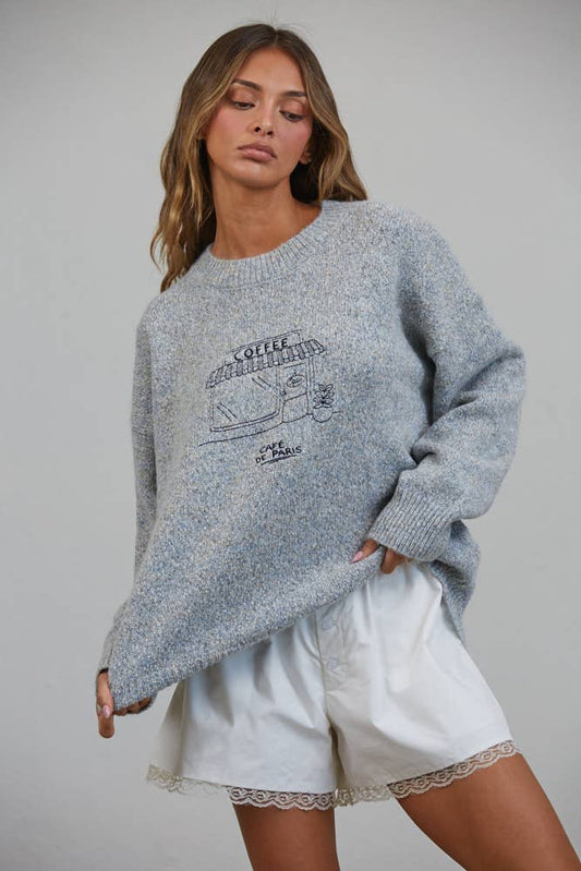 Cafe De Paris Embroidered Multicolor Sweater