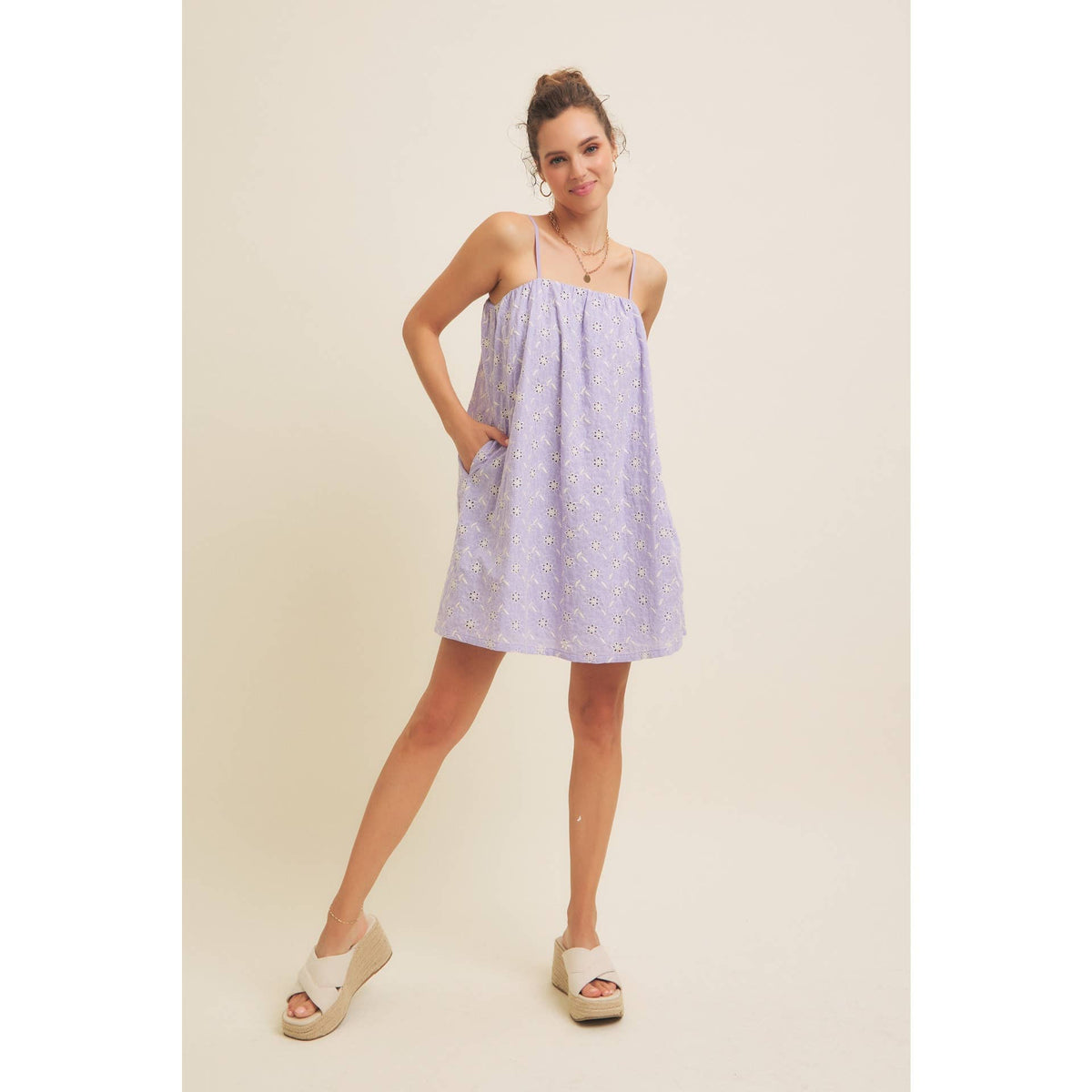 Floral Embroidered Cotton Mini Dress