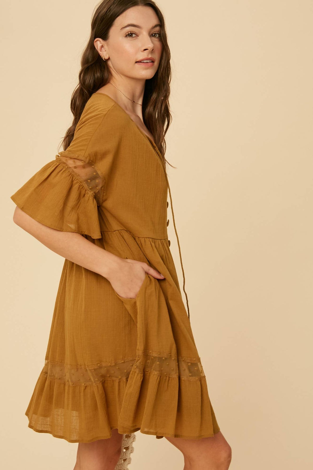 Lace Detail Tiered Mini Dress
