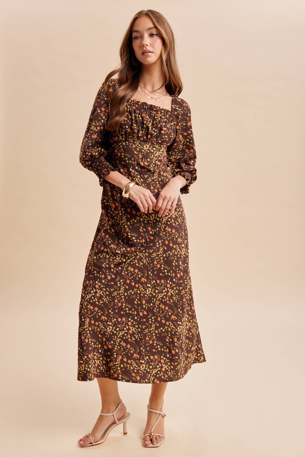 Smocked Floral Print Maxi