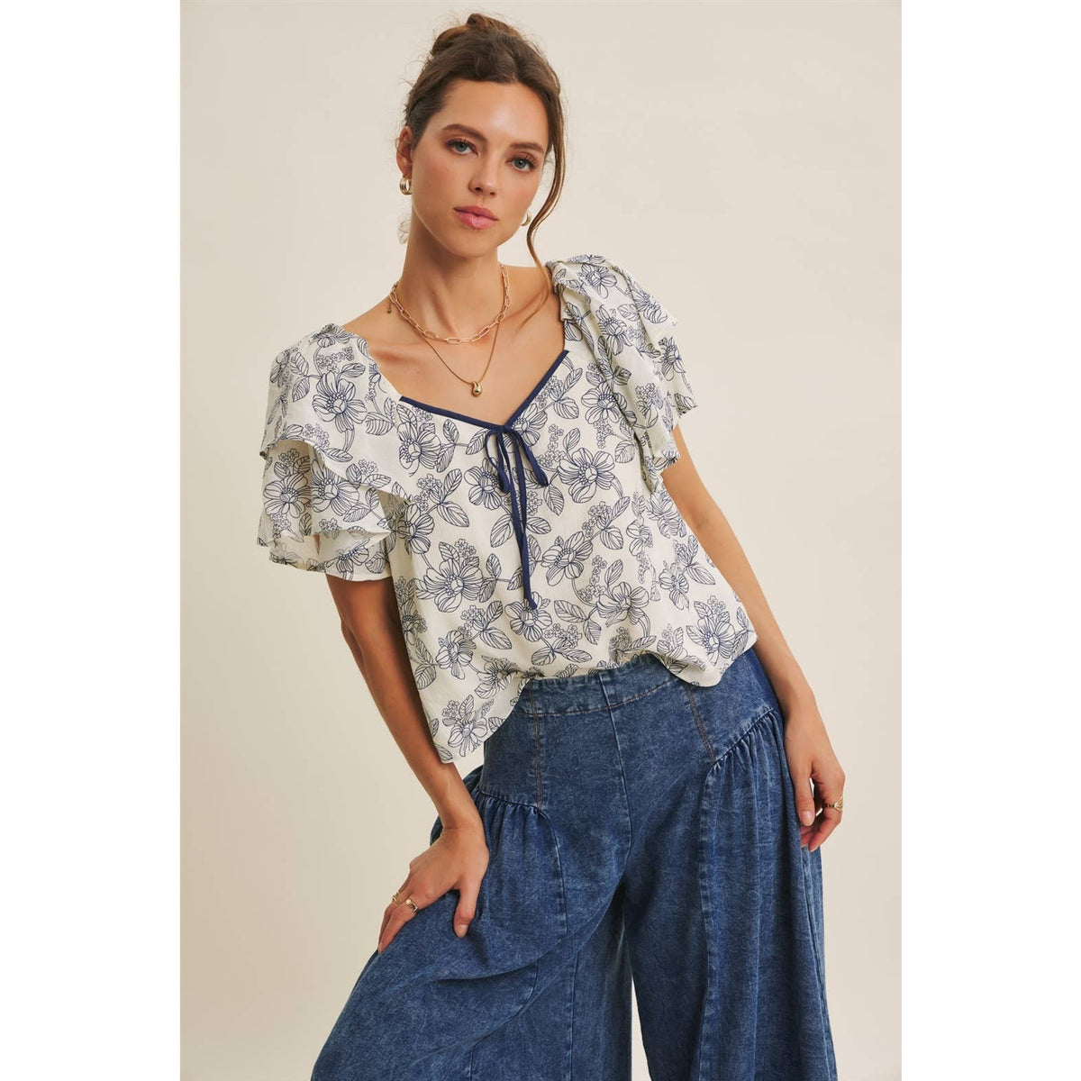 Sunlit Escapes Floral Ruffle Top