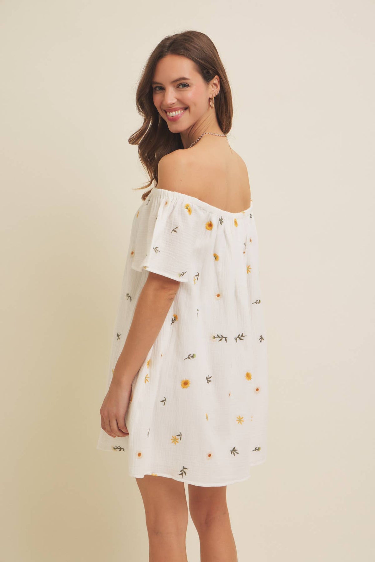 Embroidered Cotton Gauze Mini Dress