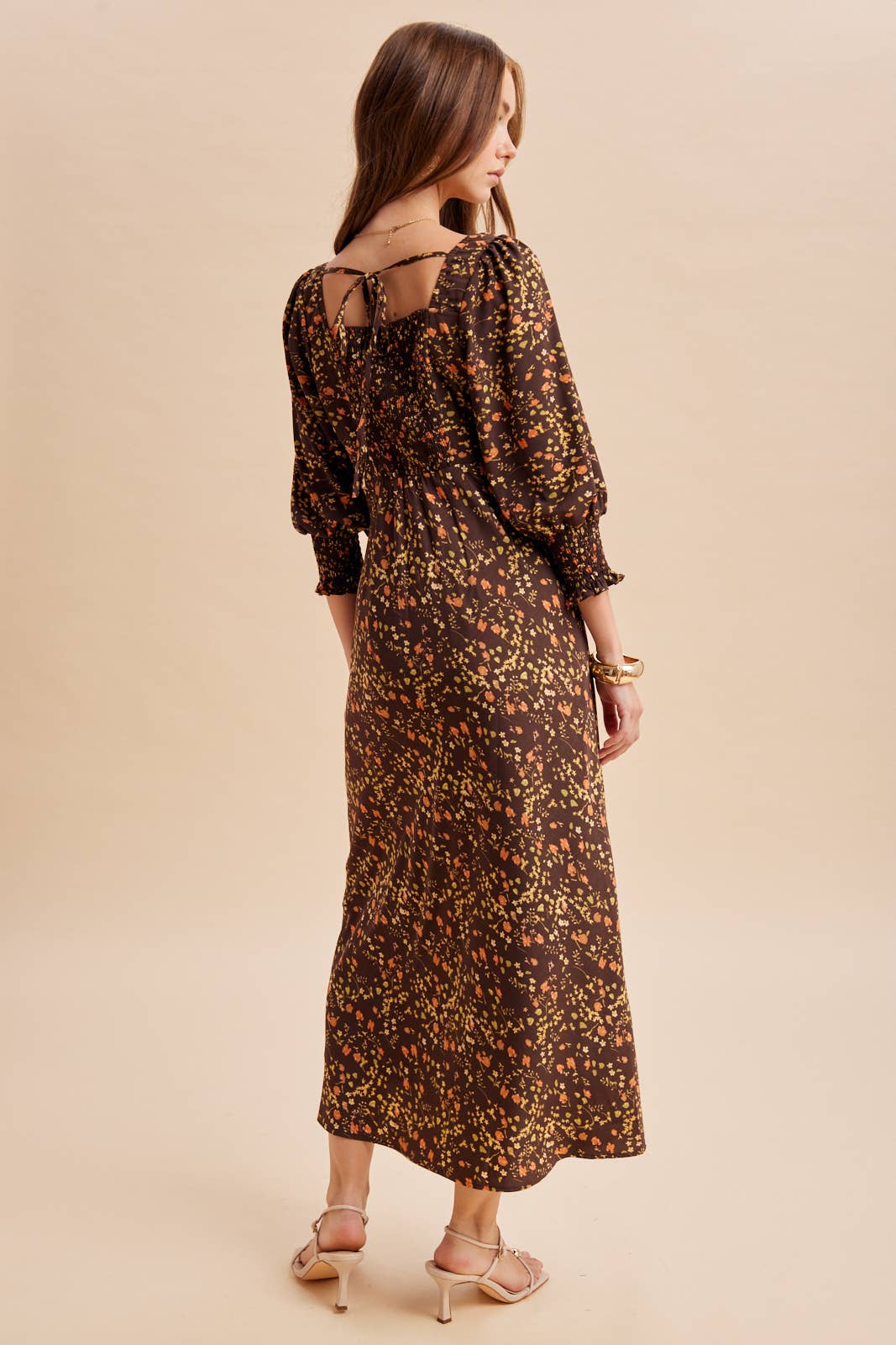 Smocked Floral Print Maxi