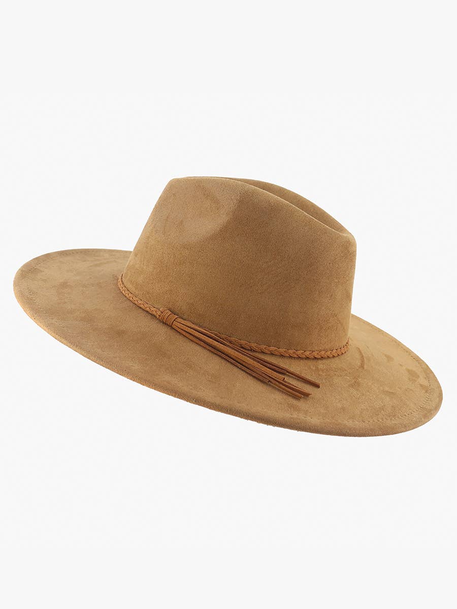 Tan Faux Suede Braided Fedora