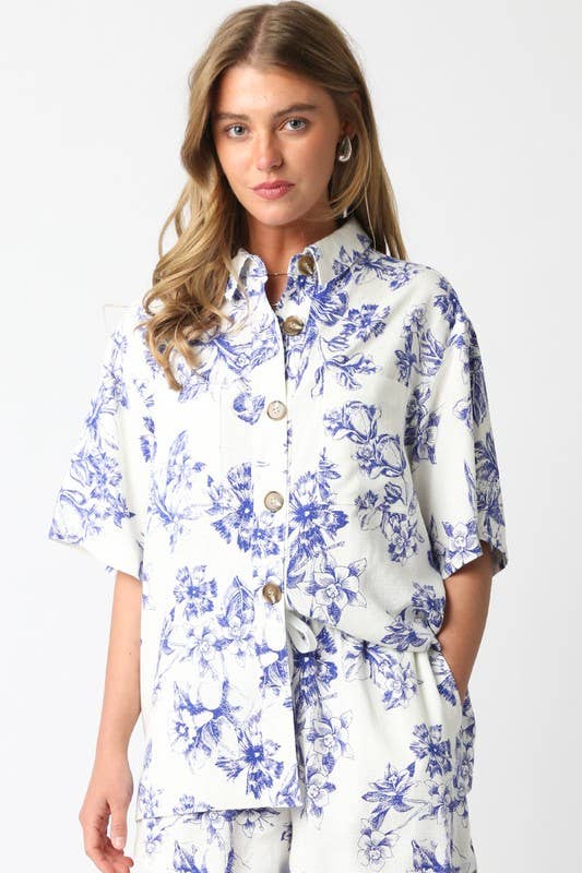 Lucia Blue Floral Button-Down Shirt