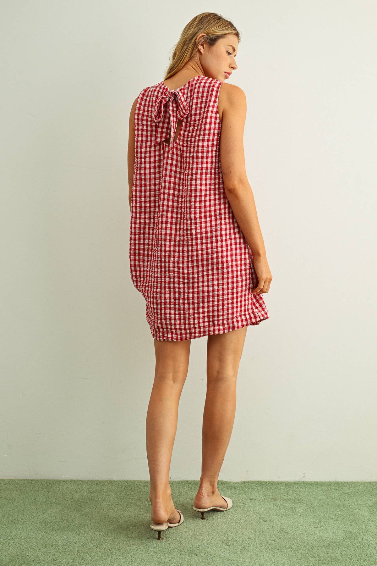 Gingham Pattern Open Back Mini Dress