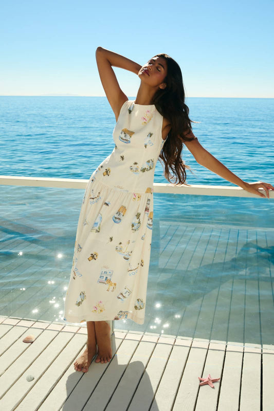 Boat Neck Drop Waist Midi Dress